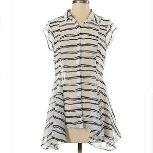 ANTHROPOLOGIE Black & White Meadow Rue Short Sleeve Blouse Size XS